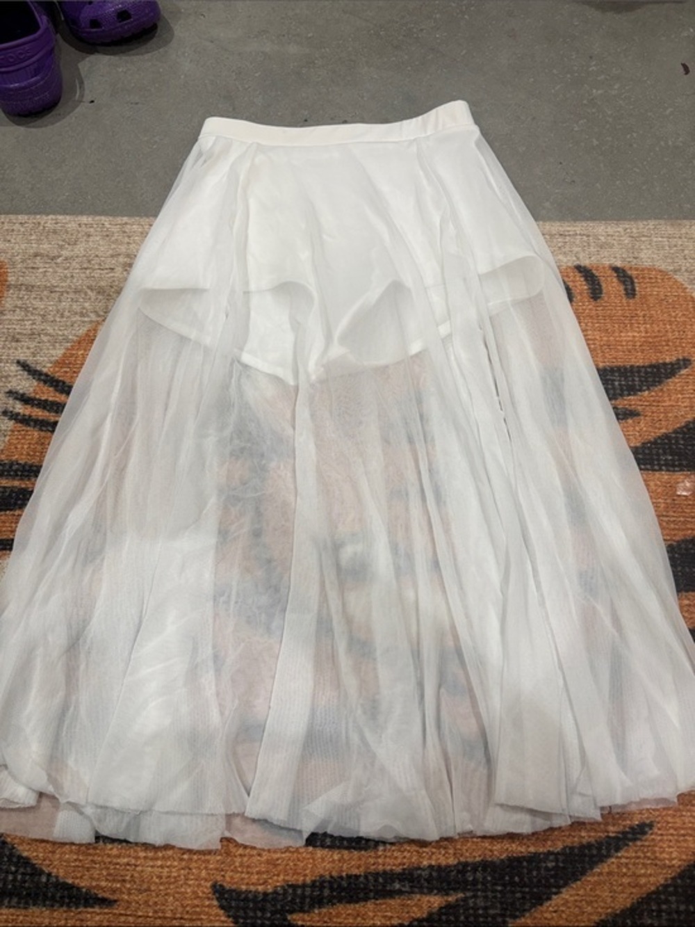 White Sheer Tulle Layered Midi Skirt Dance